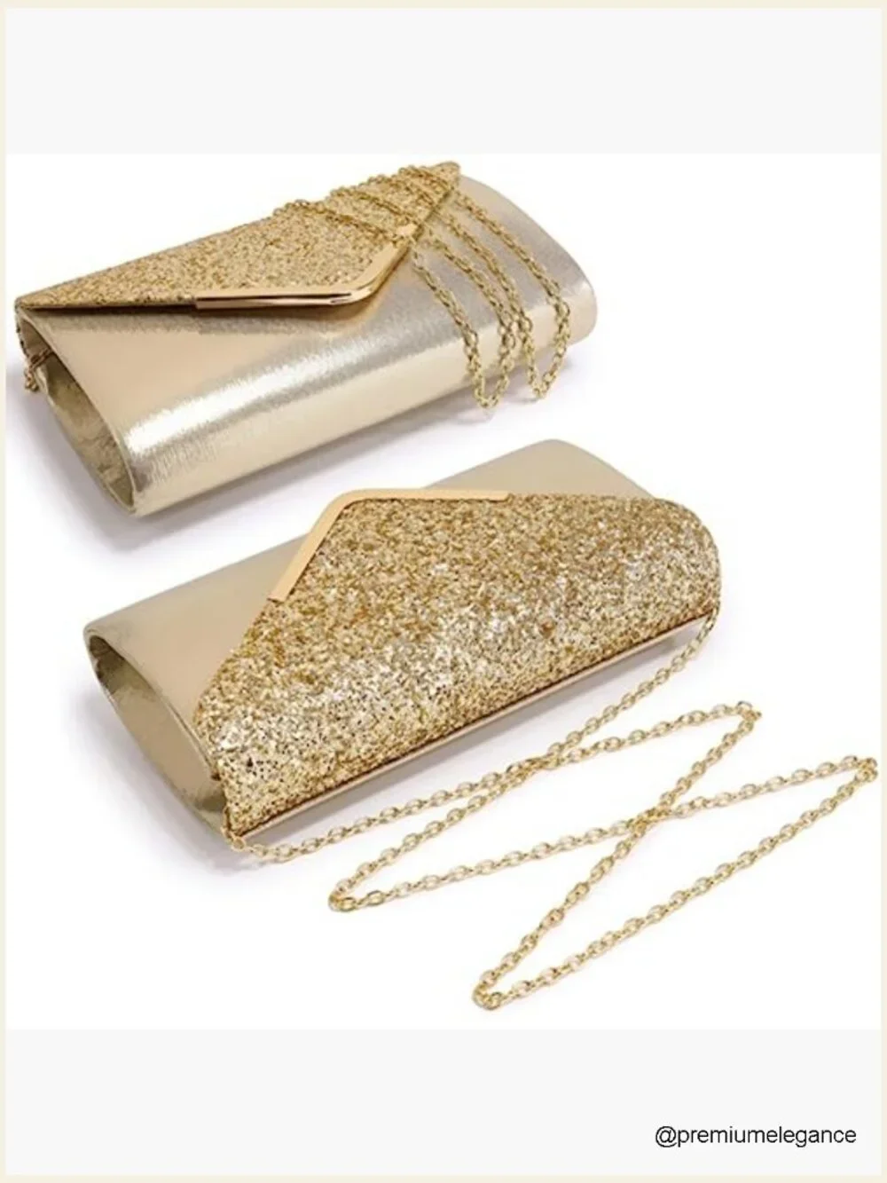 Glitter Envelope Evening Clutch with Chain Strap & Inner Pocket